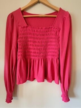 Altar'd State Julie Waffle Knit Smocked Long Sleeve Peplum